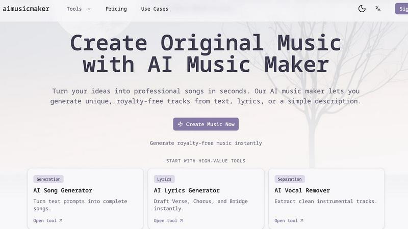 aimusicmaker application interface and features