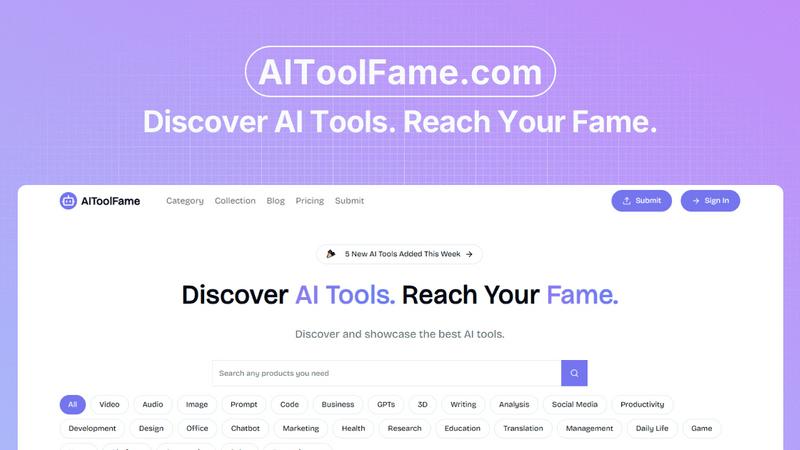 AIToolFame application interface and features