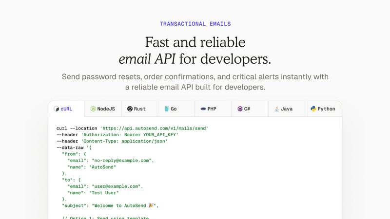 AutoSend application interface and features