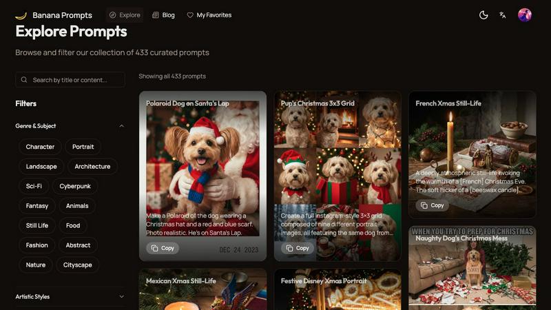 Banana Prompts application interface and features