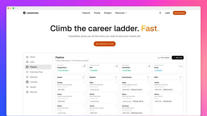 CareerMax application interface and features