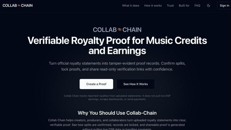 Collab Chain application interface and features