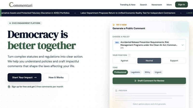 Commentari application interface and features