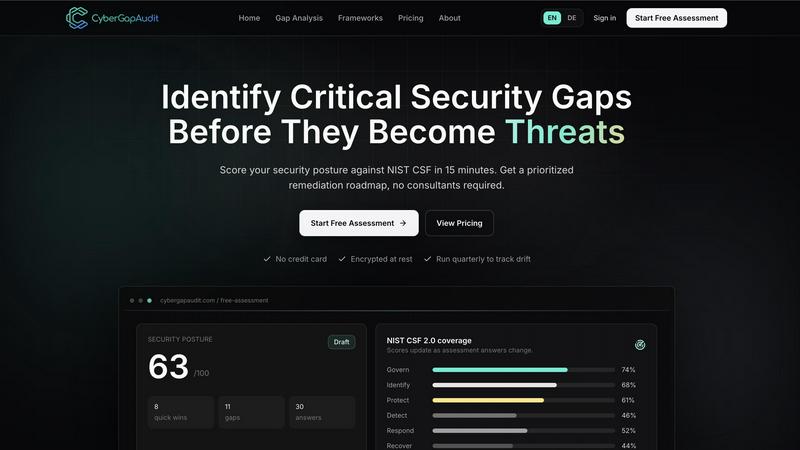 CyberGapAudit application interface and features