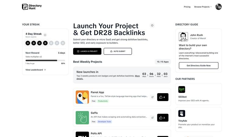 Directory Hunt application interface and features