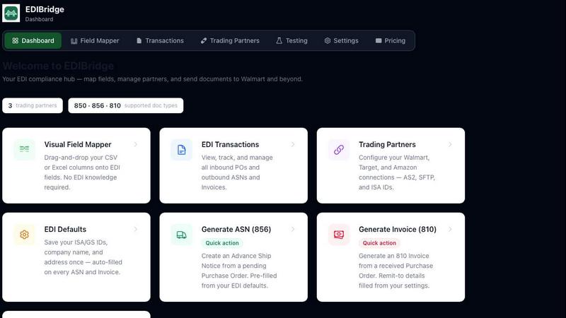EDIBridge application interface and features