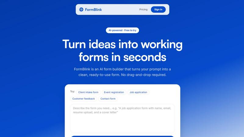 FormBlink - AI-powered form builder application interface and features