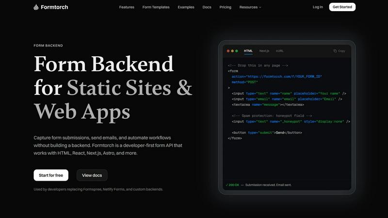Formtorch application interface and features