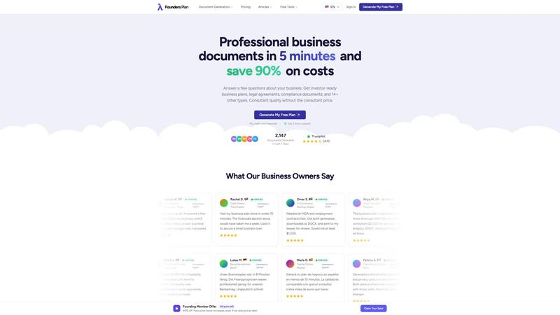 FoundersPlan - product for Legal