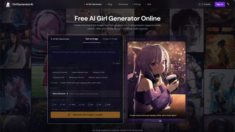 GirlGeneratorAI application interface and features