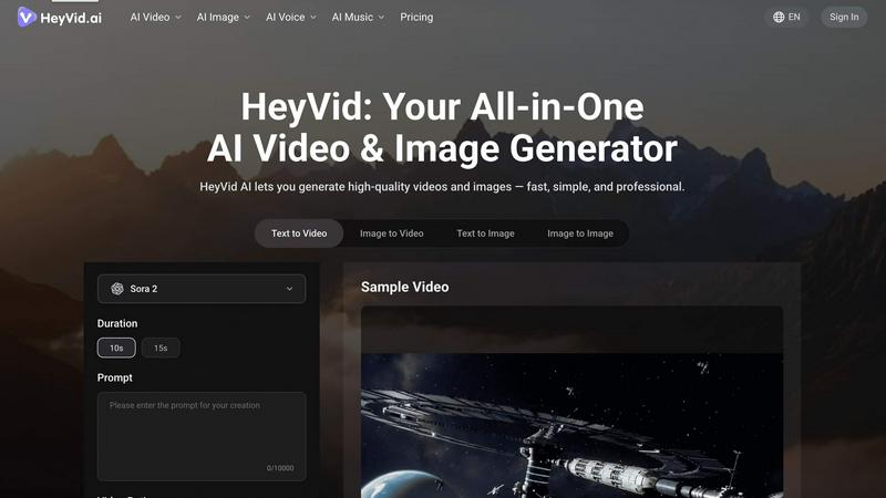 HeyVid application interface and features