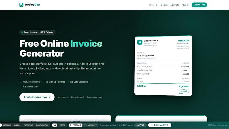 Online Invoice Generator - product for Business & Finance