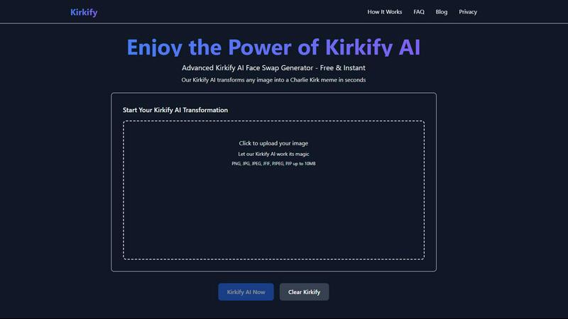 Kirkify AI application interface and features