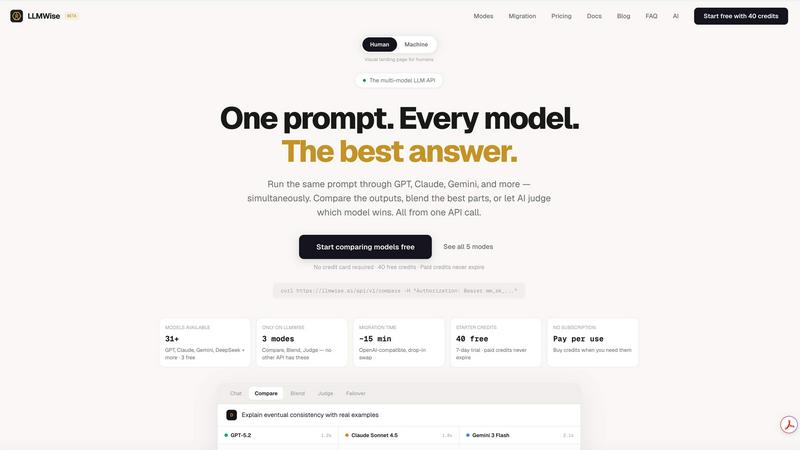 LLMWise application interface and features