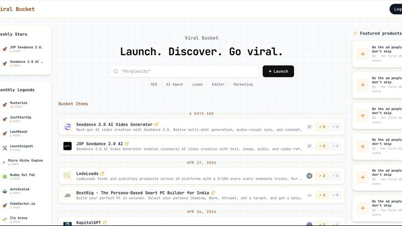 Viral Bucket application interface and features