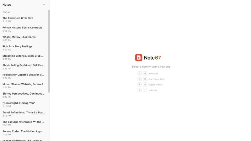 Note67 application interface and features