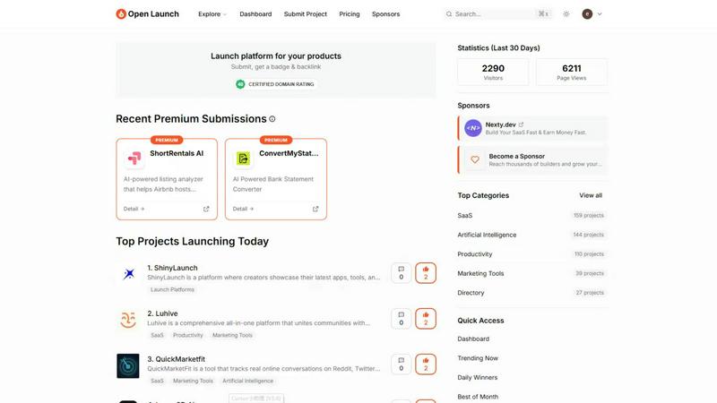 Open Launch application interface and features