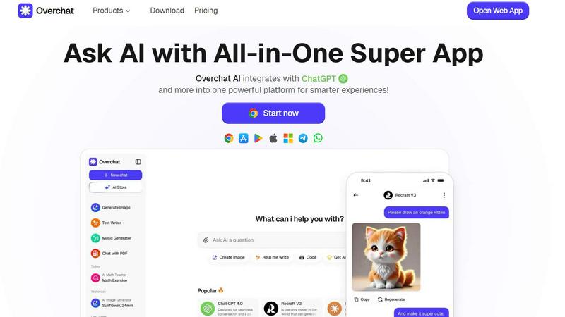 Overchat AI application interface and features