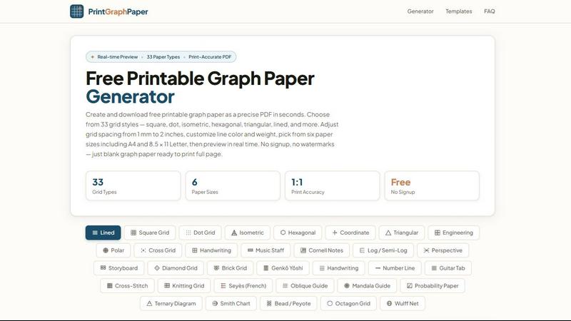 Printable Graph Paper application interface and features