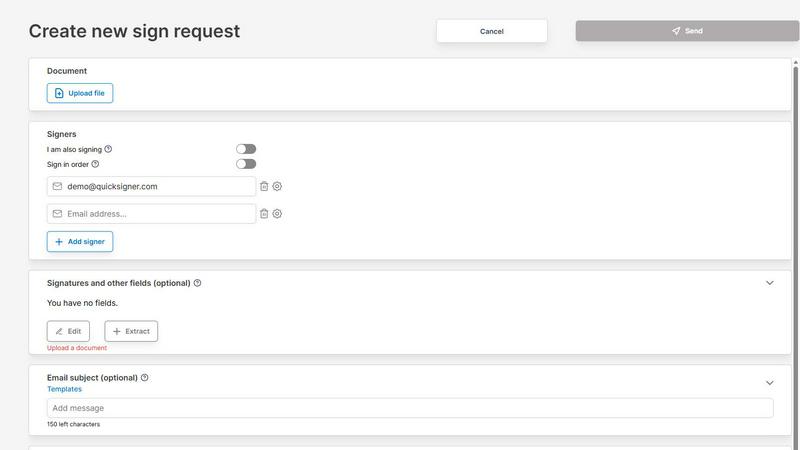 QuickSigner application interface and features