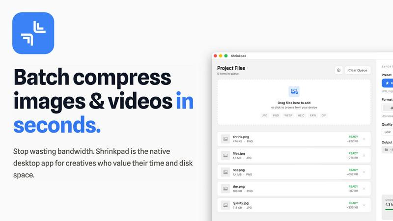 Shrinkpad application interface and features