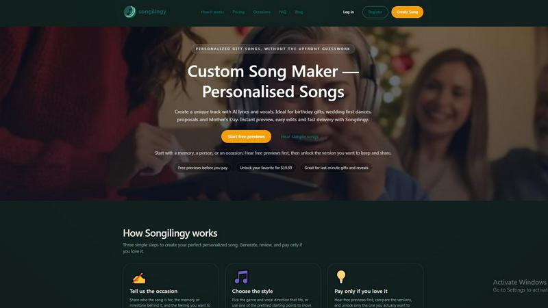 Songilingy application interface and features