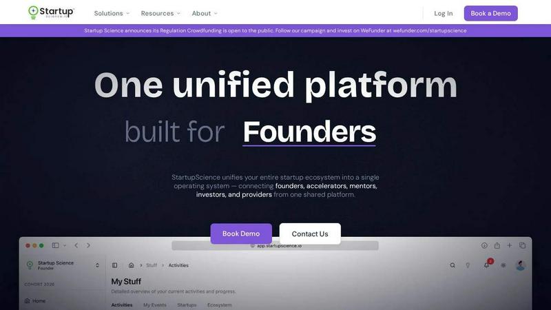 Startup Science application interface and features