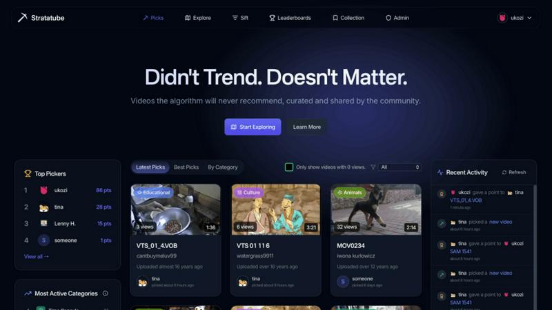 Stratatube application interface and features