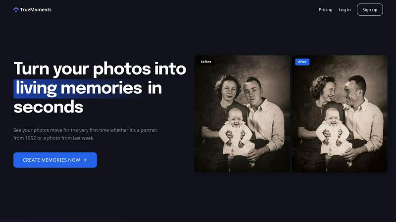True Moments application interface and features