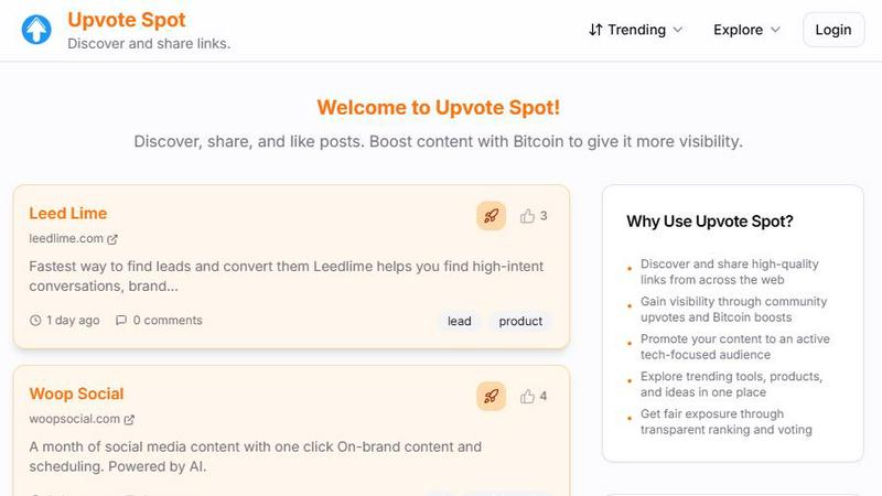 Upvote Spot application interface and features
