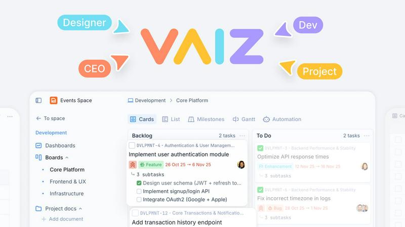 Vaiz application interface and features