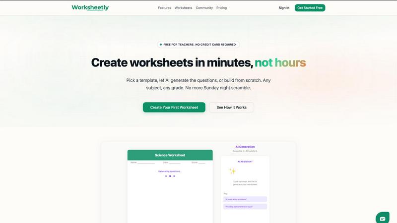 Worksheetly application interface and features
