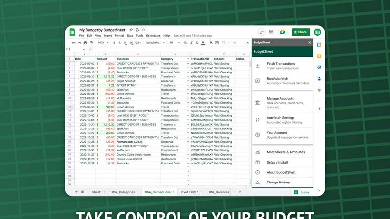 BudgetSheet application interface and features