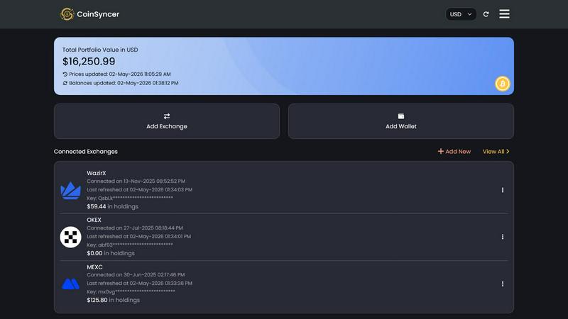 CoinSyncer application interface and features