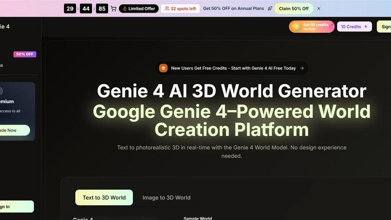 Genie 4 AI 3D World Generator application interface and features