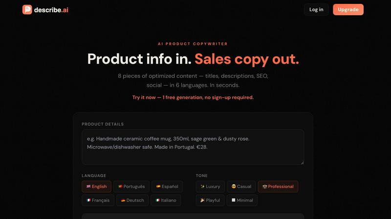 DescribeAI application interface and features