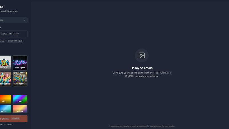 Graffiti Generator application interface and features
