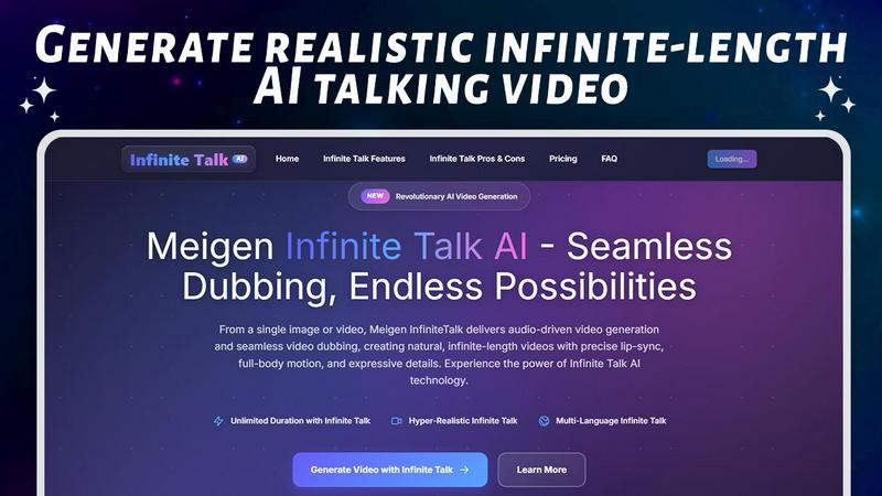 Infinite Talk AI application interface and features