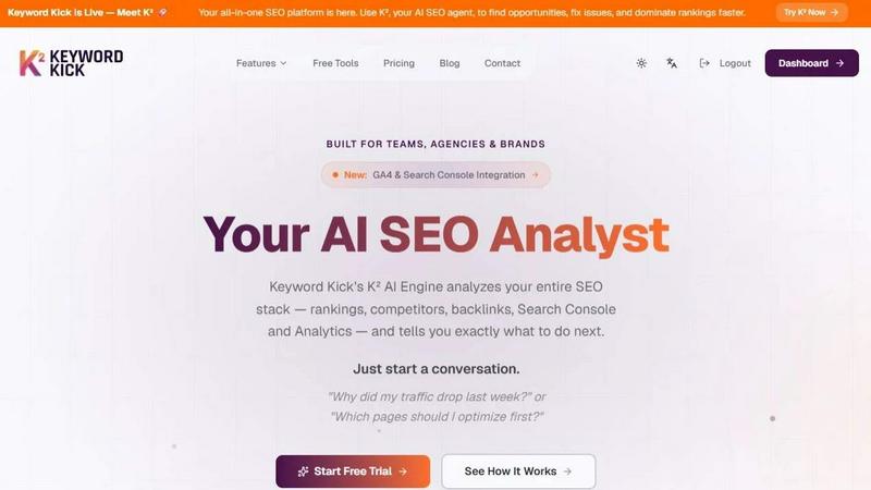 KeywordKick application interface and features