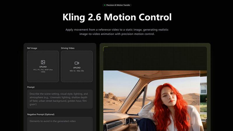 Kling Motion Control application interface and features