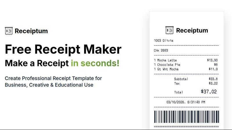 Receiptum application interface and features