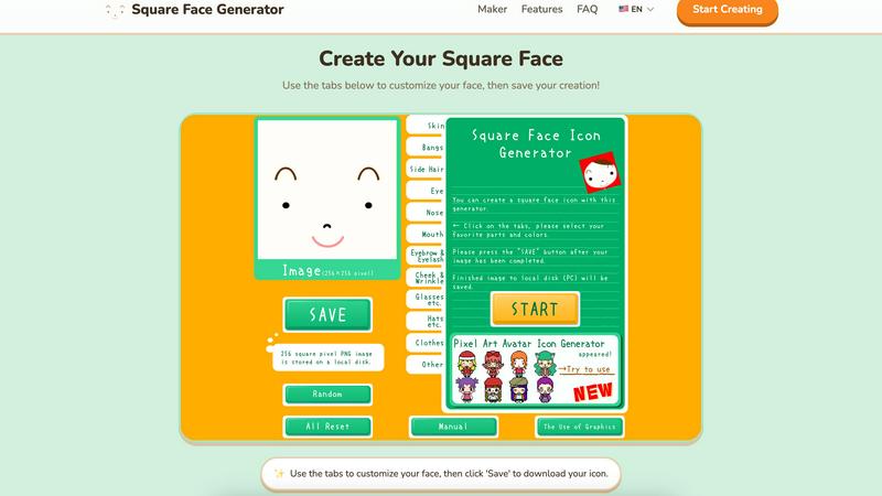 Square Face Generator application interface and features