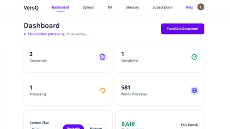 VersQ application interface and features